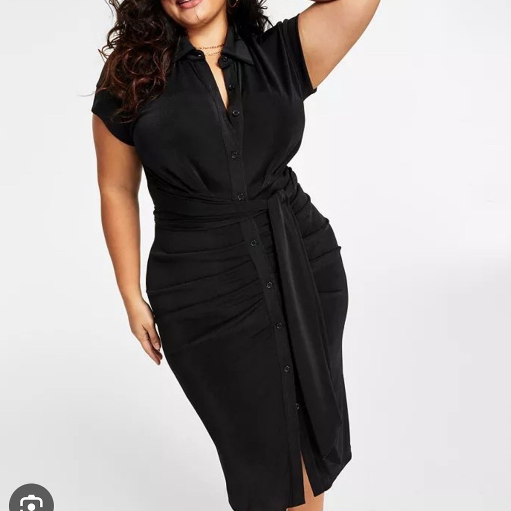 Black Midi Sheath Dress with Polo Collar
